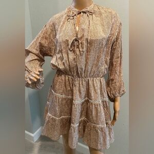 Watson X Watson "Low Collar Blouse" Dress in Taupe & Cream Size 8  New W…